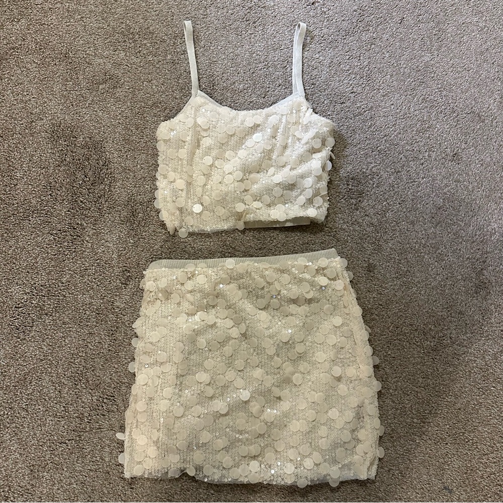 Fashion Nova Cream Sequin Skirt Set